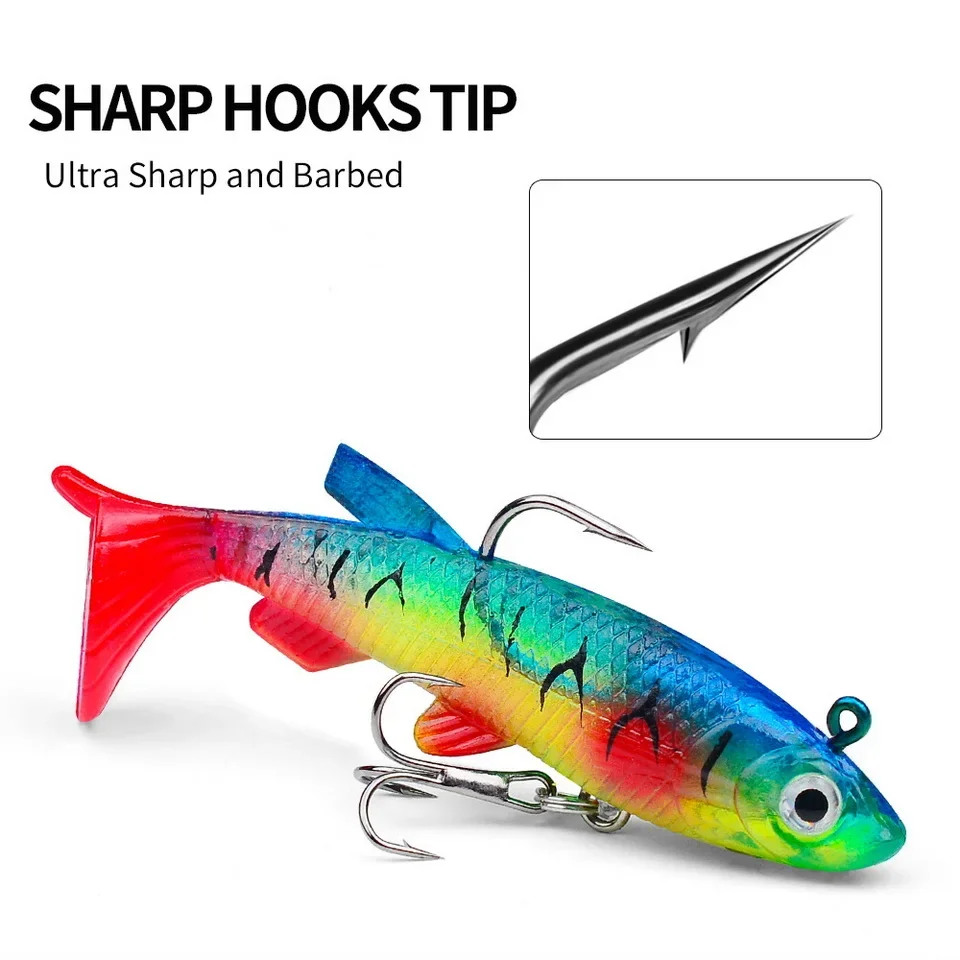 1pc Fishing Lure 75mm 85mm Artificial Sinking Swimbait Curly T Tail Jig Head  Soft Bait Rubber Goods For Bass Pike