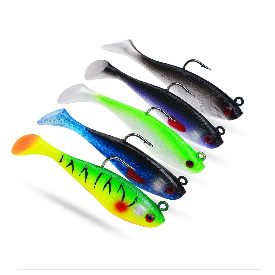 1pc Fishing Lure 75mm 85mm Artificial Sinking Swimbait Curly T Tail Jig Head  Soft Bait Rubber Goods For Bass Pike
