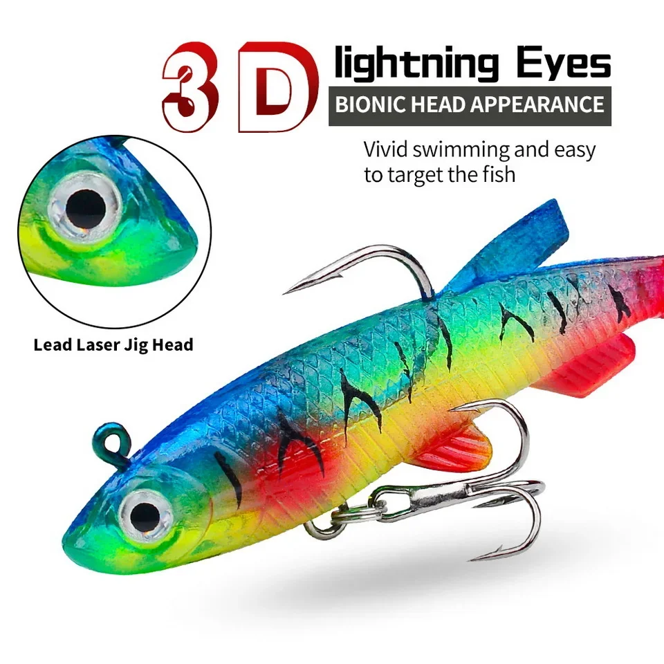 1pc Fishing Lure 75mm 85mm Artificial Sinking Swimbait Curly T Tail Jig Head  Soft Bait Rubber Goods For Bass Pike