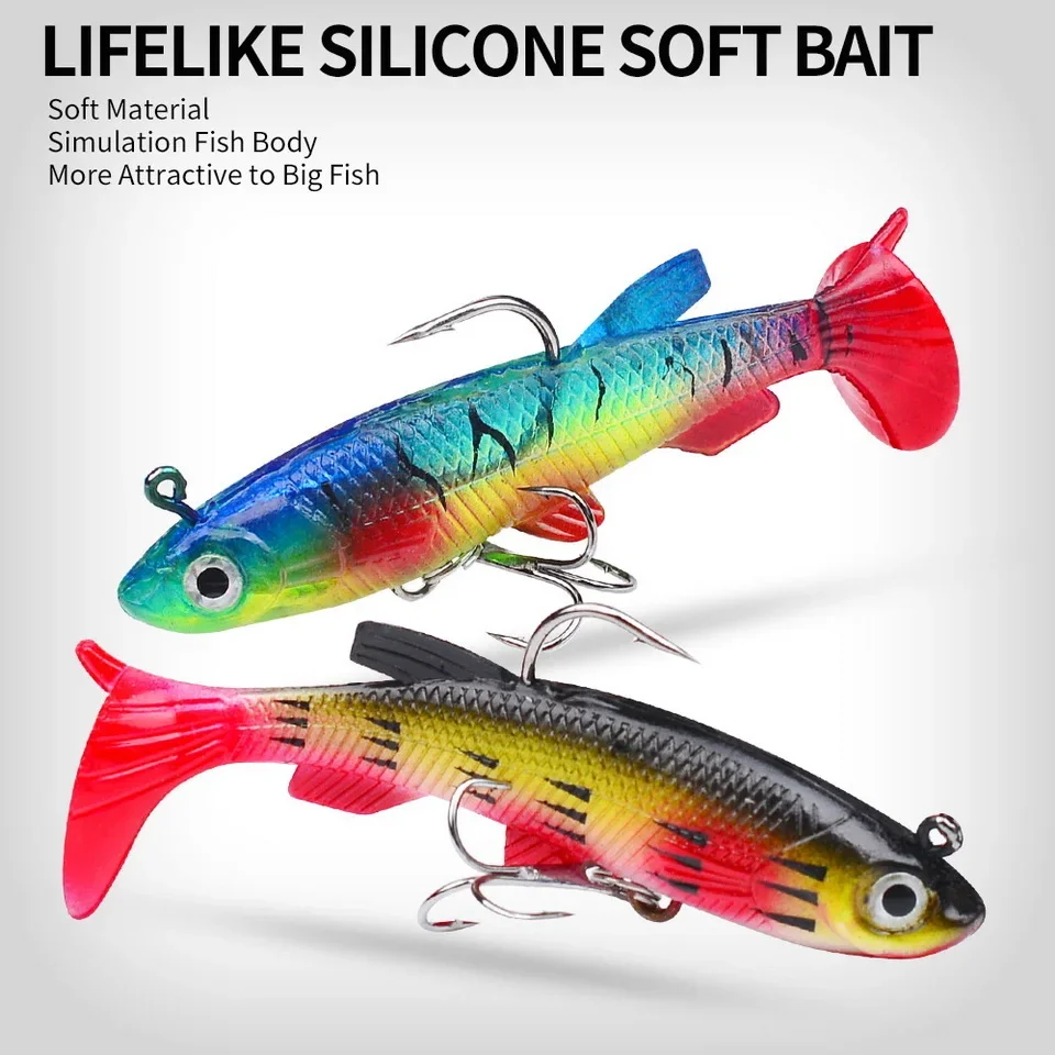 1pc Fishing Lure 75mm 85mm Artificial Sinking Swimbait Curly T Tail Jig Head  Soft Bait Rubber Goods For Bass Pike