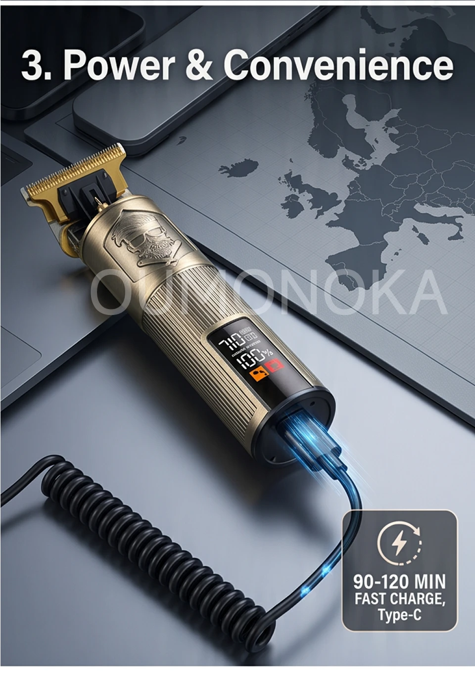 Professional  Carving Hair Clipper Hair Cutting Machine Barber Rechargeable Metal Haircut Machine Clipper for Men Hair Trimmer