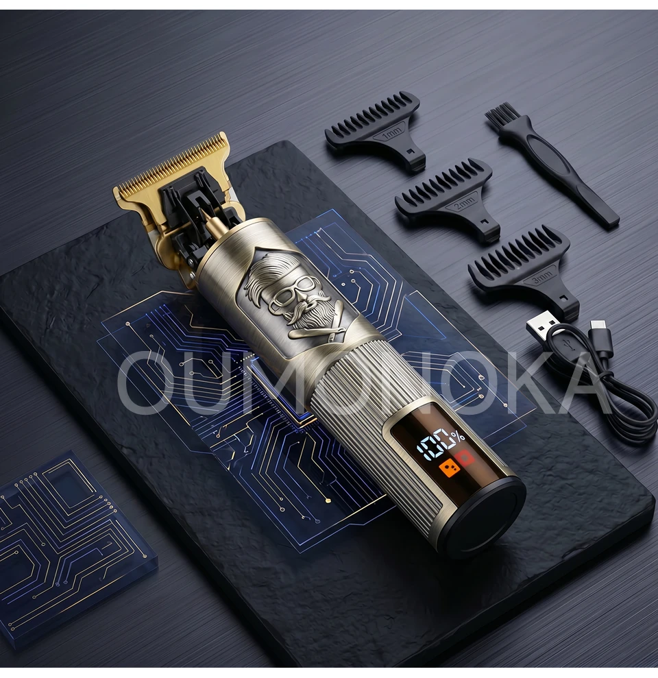 Professional  Carving Hair Clipper Hair Cutting Machine Barber Rechargeable Metal Haircut Machine Clipper for Men Hair Trimmer