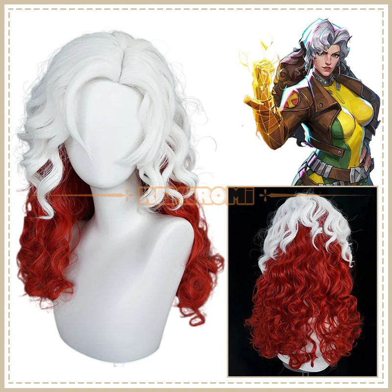 Rogue Cosplay Wig Anna Marie Wine Red Long Fluffy Curls Rogue X-Men Evolution Heat Resistant + Wig Cap for Halloween