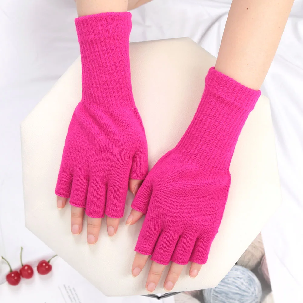Unisex Knitted Half Finger Gloves Long Wrist Fingerless Gloves for Women Men Winter Black Warm Workout Cycling Gloves