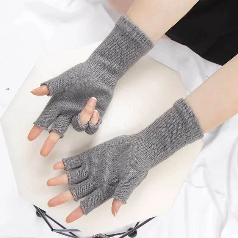 Unisex Knitted Half Finger Gloves Long Wrist Fingerless Gloves for Women Men Winter Black Warm Workout Cycling Gloves