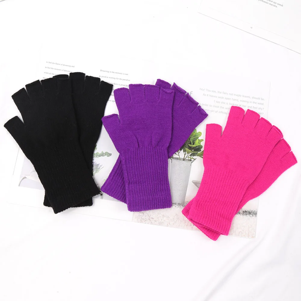 Unisex Knitted Half Finger Gloves Long Wrist Fingerless Gloves for Women Men Winter Black Warm Workout Cycling Gloves