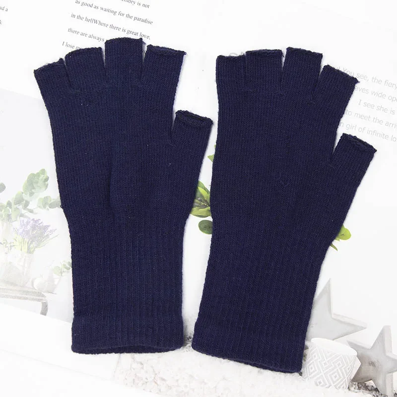 Unisex Knitted Half Finger Gloves Long Wrist Fingerless Gloves for Women Men Winter Black Warm Workout Cycling Gloves