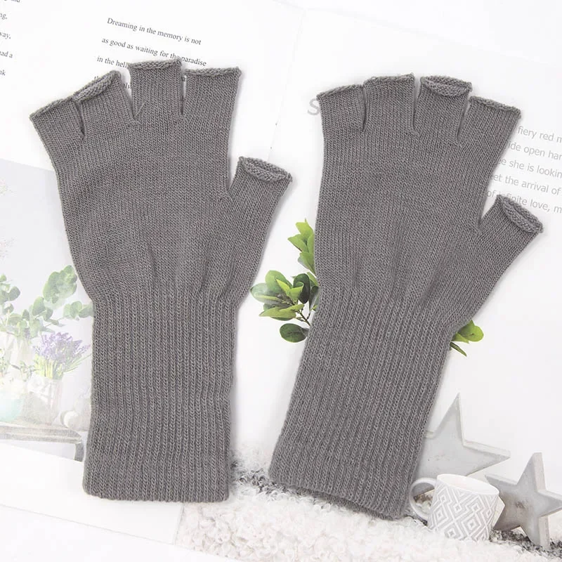 Unisex Knitted Half Finger Gloves Long Wrist Fingerless Gloves for Women Men Winter Black Warm Workout Cycling Gloves