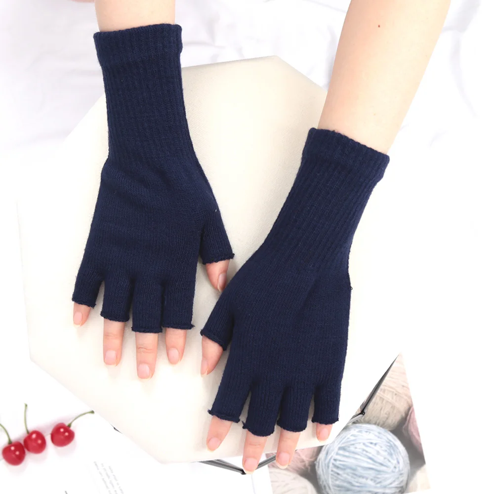 Unisex Knitted Half Finger Gloves Long Wrist Fingerless Gloves for Women Men Winter Black Warm Workout Cycling Gloves