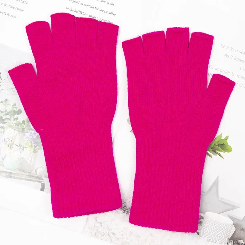 Unisex Knitted Half Finger Gloves Long Wrist Fingerless Gloves for Women Men Winter Black Warm Workout Cycling Gloves
