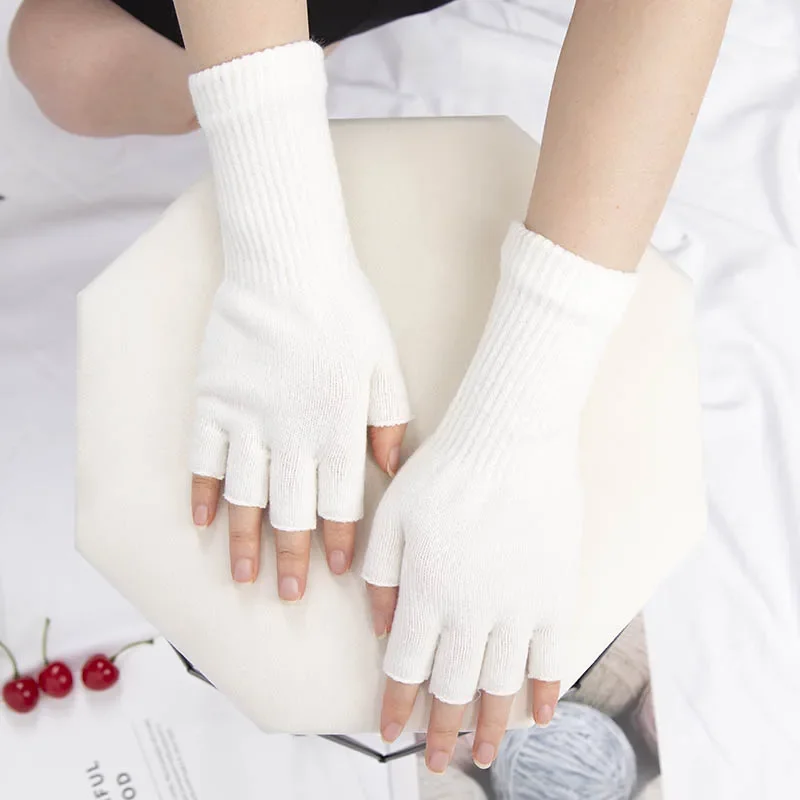 Unisex Knitted Half Finger Gloves Long Wrist Fingerless Gloves for Women Men Winter Black Warm Workout Cycling Gloves