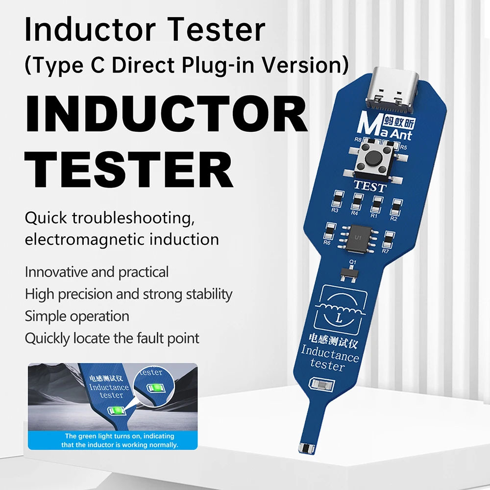 Inductance Tester Mainboard Coil Inductance Detector Tool Repair Electromagnetic Induction Quick Fault Check Type C Interface