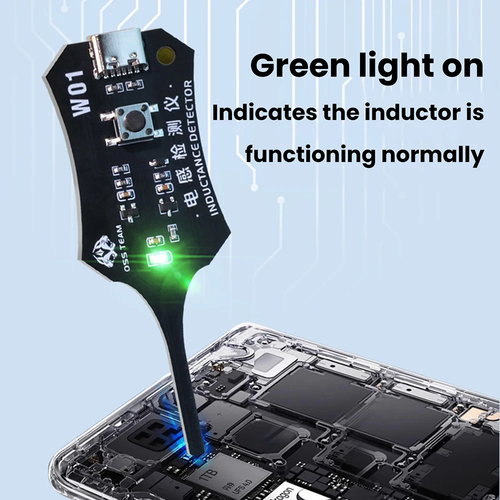 Smart Induction Tester Type-C Coil Tester for Motherboard Component Rapid Troubleshooting with Green Light Indicator