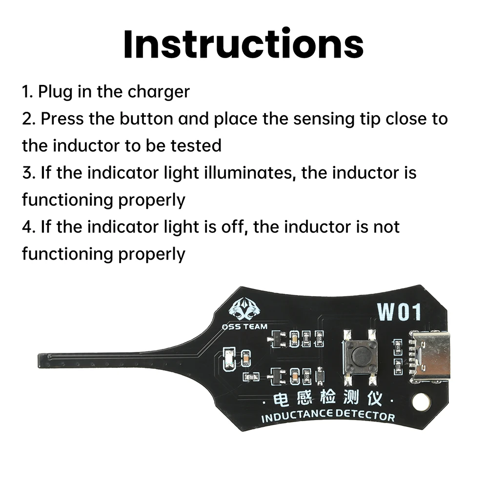 Smart Induction Tester Type-C Coil Tester for Motherboard Component Rapid Troubleshooting with Green Light Indicator