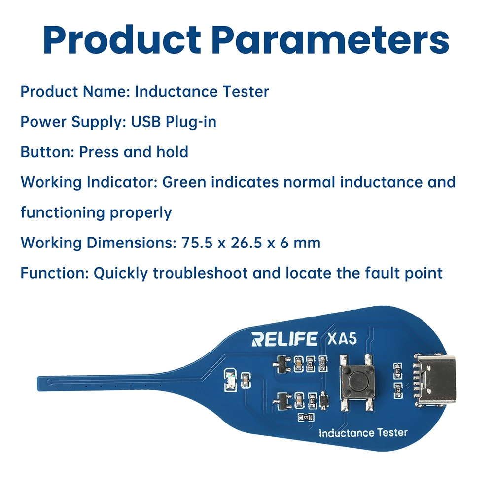 XA5 Inductance Tester Type-C Power for PC Repair Electromagnetic Induction Quick Fault Check Coil Tester Inductor Detector Tools