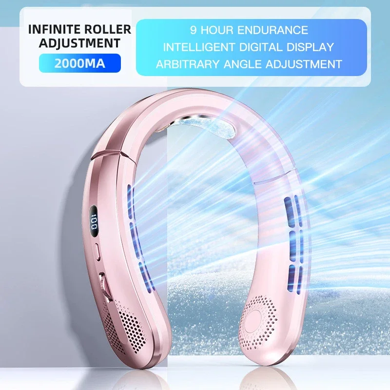 8000mAh Air Cooler USB Hanging Neck Fan Portable Bladeless Mini Rechargeable Mute LED Digital Display Electric Fans 2025 New