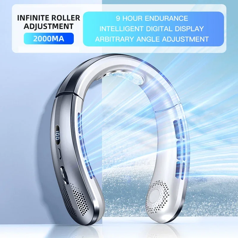 8000mAh Air Cooler USB Hanging Neck Fan Portable Bladeless Mini Rechargeable Mute LED Digital Display Electric Fans 2025 New