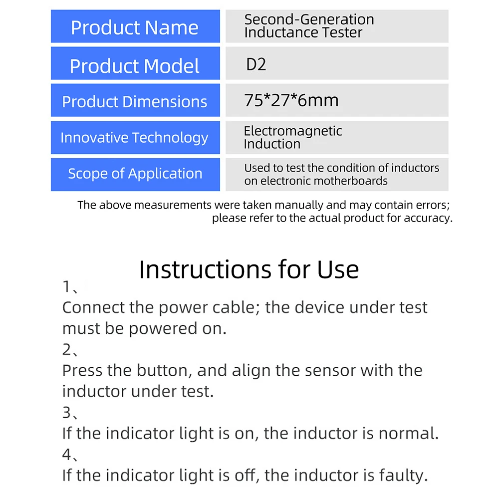 Upgraded D2 Inductance Tester Type-C Power LED Indicator for Electronic Motherboard Coil Repair & Troubleshooting