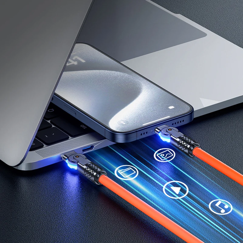 60W PD Super Fast Charge USB C to Type C Cable 180 Degree Elbow Rotation for Data Sync Compatible with Samsung Huawei Laptops