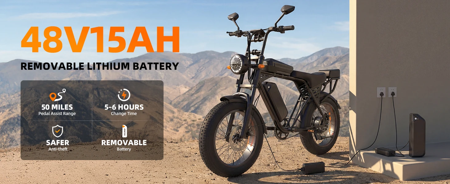 X5 20 Inch Fat Tire All Terrain Electric Bike 1500W Peak Motor E-Bike 48V15AH Removable Battery Dual Disc Brake Adult Electric Bicycle Off Road Beach Snow