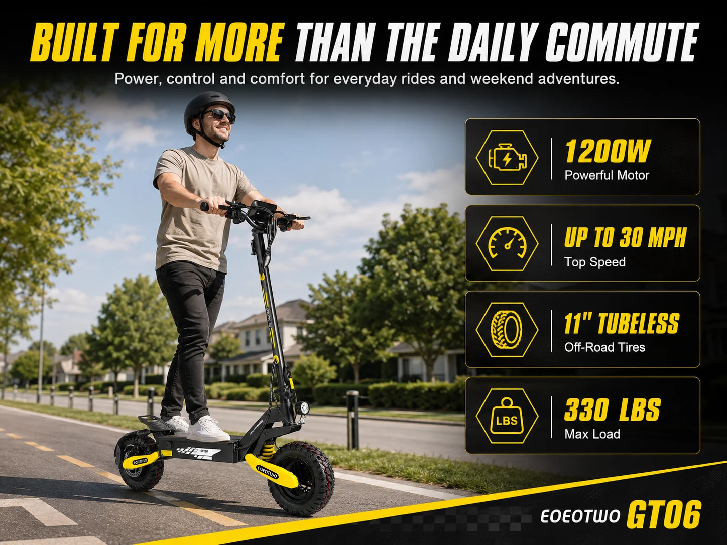 EOEOTWO 1200W Off Road Electric Scooter for Adults 48V Long Range E-Scooter 30MPH Fast Speed 11" Tubeless Tire Foldable Kick Scooter