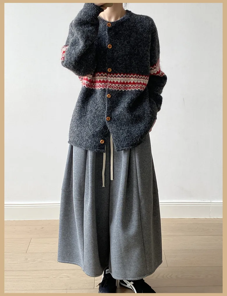 Fair Isle Jacquard Sweater with Scarf for Women Autumn Winter Warm Oversized Knit Cardigan Woman Soft Cozy Long Sleeve Knitwearv