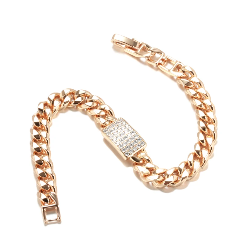 Kinel Luxury 585 Rose Gold Color Natural Zircon Bracelets Women 7mm Curb Cuban Chain Link Bracelet Fashion Punk Vintage Jewelry