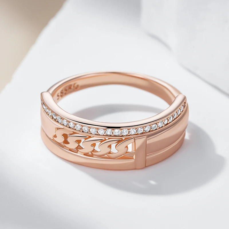 Kinel Hot Unusual 585 Rose Gold Color Rings for Women Fashion Shiny Natural Zircon Accessories Minimalist Daily Fine Jewelry