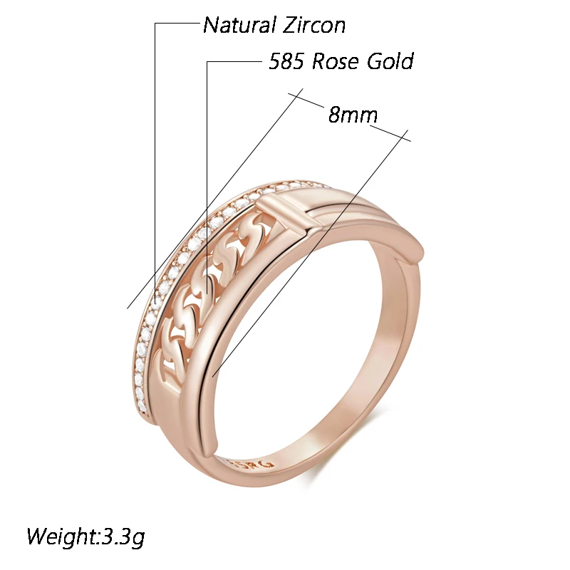 Kinel Hot Unusual 585 Rose Gold Color Rings for Women Fashion Shiny Natural Zircon Accessories Minimalist Daily Fine Jewelry