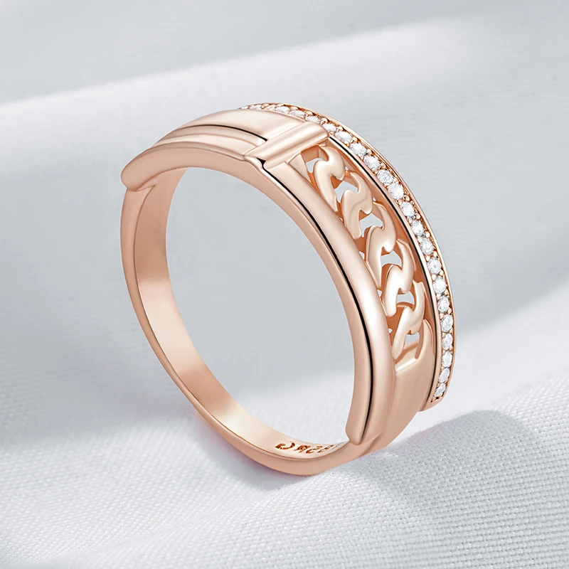 Kinel Hot Unusual 585 Rose Gold Color Rings for Women Fashion Shiny Natural Zircon Accessories Minimalist Daily Fine Jewelry