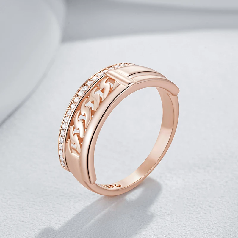 Kinel Hot Unusual 585 Rose Gold Color Rings for Women Fashion Shiny Natural Zircon Accessories Minimalist Daily Fine Jewelry