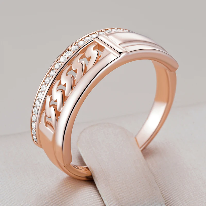 Kinel Hot Unusual 585 Rose Gold Color Rings for Women Fashion Shiny Natural Zircon Accessories Minimalist Daily Fine Jewelry