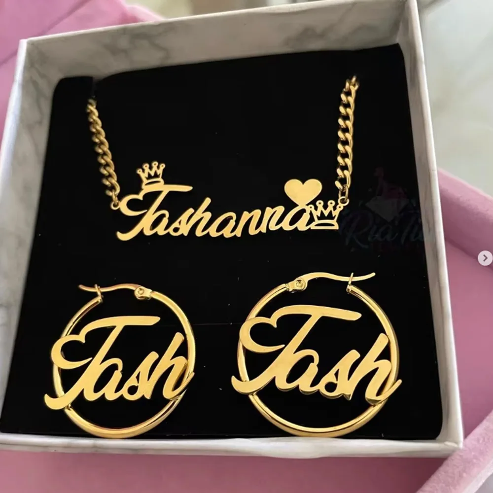 Custom Crown Butterfly Name Necklace Bracelet for Women Jewelry Stainles Steel Gold Color Nameplate Kids Set Best Gifts