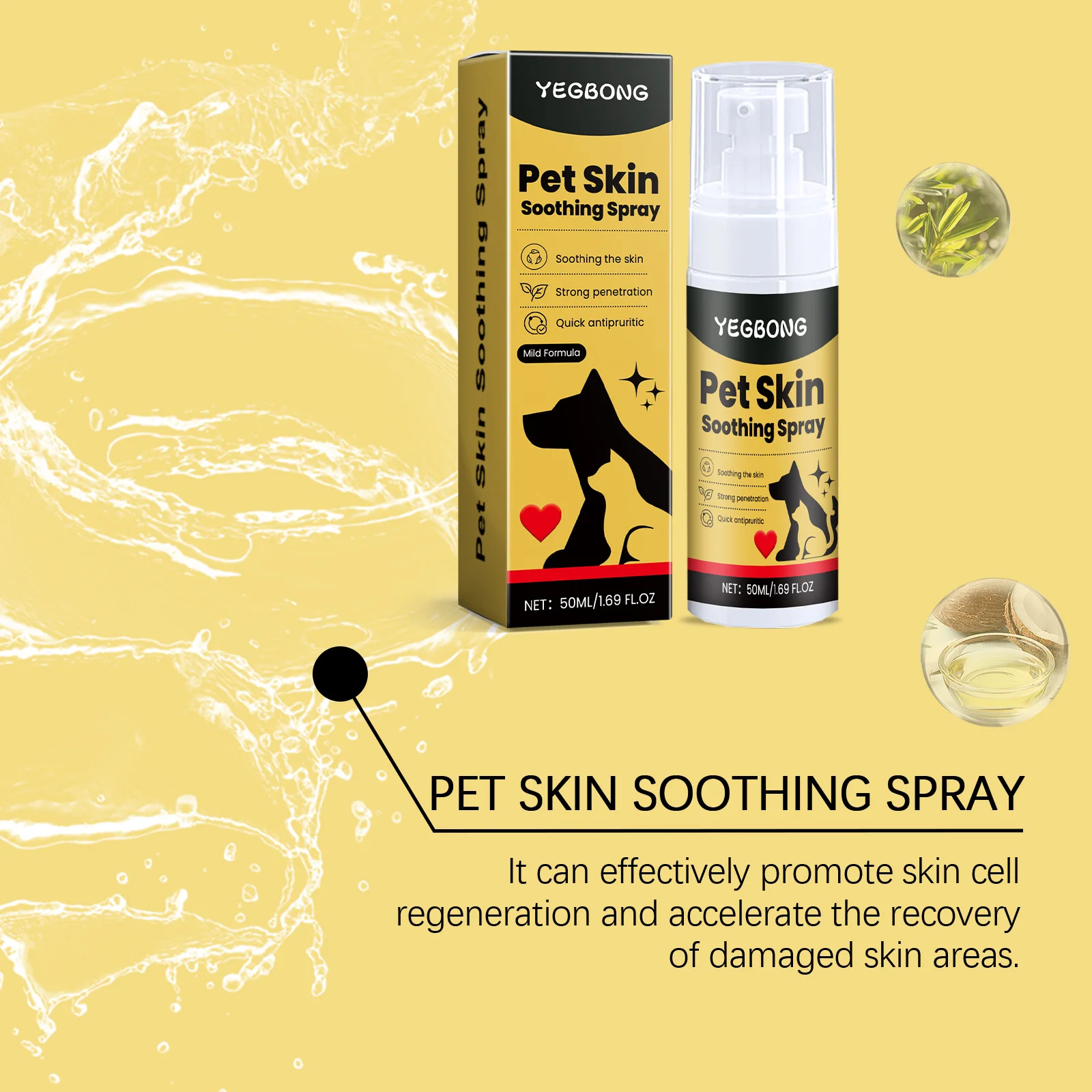 Pet Skin Care Spray Relieve Discomfort for Dogs Cat Flea Lice Control Alleviate Skin Scratching Licking Portable Pet Wound Spray