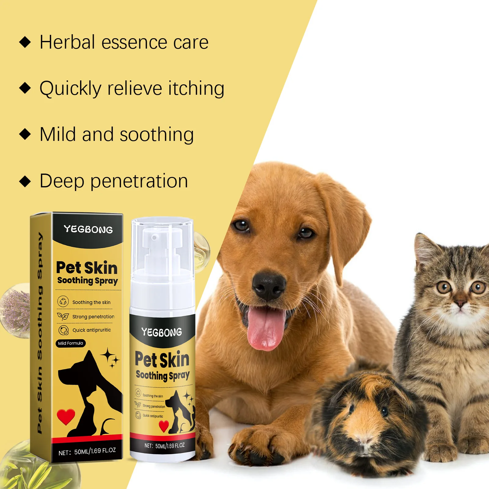 Pet Skin Care Spray Relieve Discomfort for Dogs Cat Flea Lice Control Alleviate Skin Scratching Licking Portable Pet Wound Spray