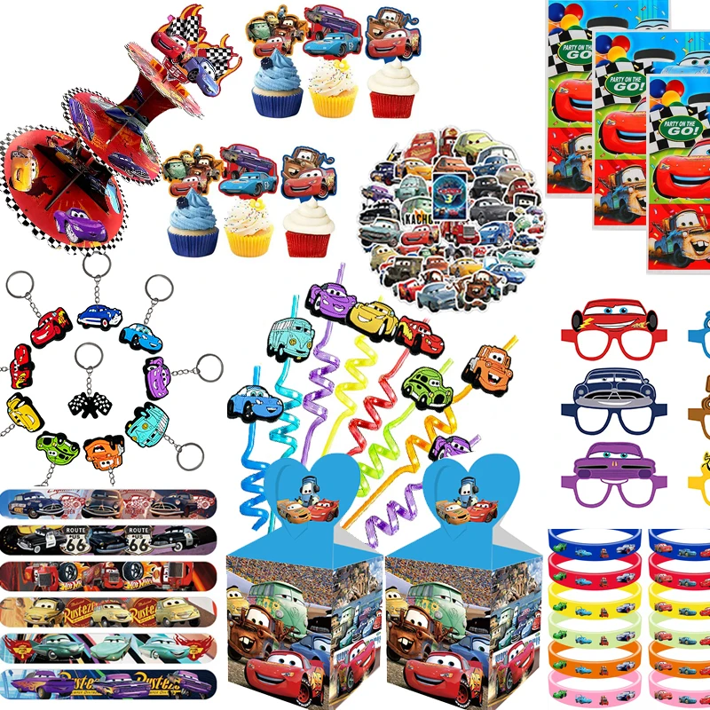 Car Theme Kids Birthday Party Favor Supplies Car Braclet Stamp Keychain Popcorn Box Party Decoration for Party Bag Goodie Bags