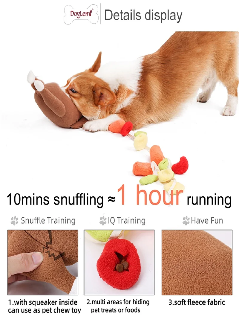 Pet Dog Snuffle Toy Roasted Turkey Toys Pet Interactive Puzzle Feeder Food Training IQ Dog Chew Toys Cute Animal Activity Toys