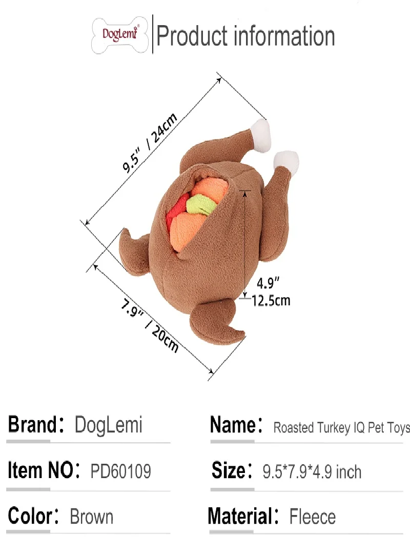 Pet Dog Snuffle Toy Roasted Turkey Toys Pet Interactive Puzzle Feeder Food Training IQ Dog Chew Toys Cute Animal Activity Toys