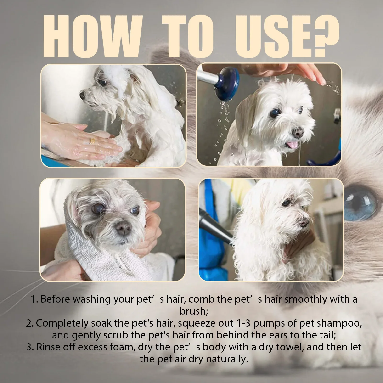 Pet Shampoo Cats and Dogs Gentle Cleansing Natural Formula Smooth Non Tangling Fur Fragrance Moisturizing Pet Grooming Supplies