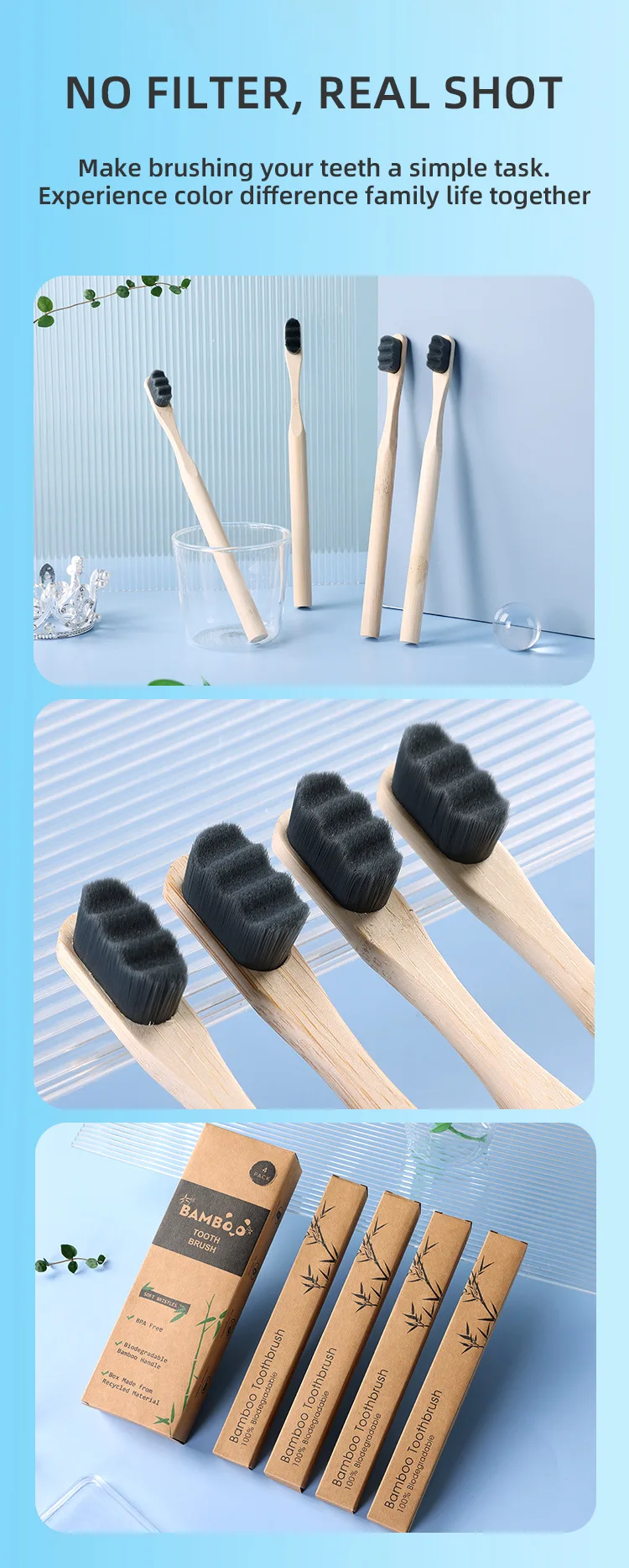 1PC/4PCS Bamboo Toothbrush for Adult,Biodegradable Toothbrush Soft Bristles,10000 Soft Natural Bristle Toothbrush Oral Hygiene