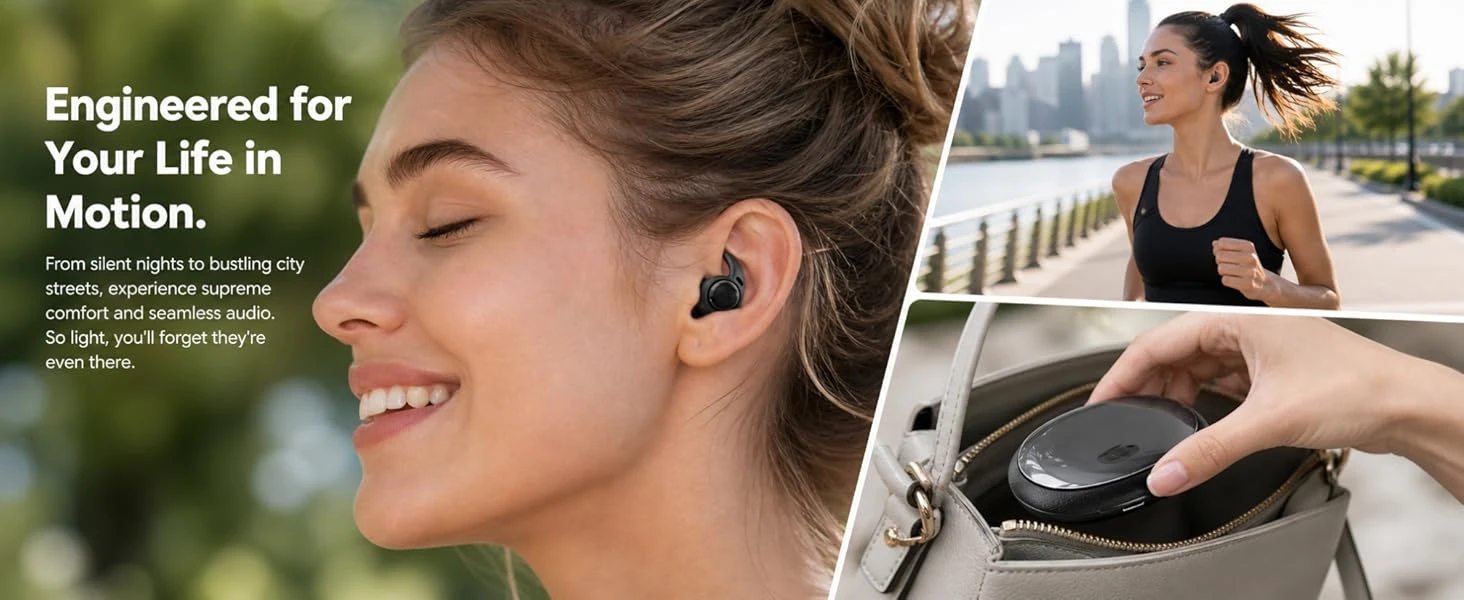 HTC NE76 Bluetooth Earbuds Mini Sleeping Earbuds for Wireless Earphones AI Translator, Noise Reduction Long Battery Headphones