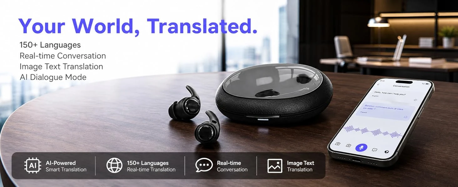 HTC NE76 Bluetooth Earbuds Mini Sleeping Earbuds for Wireless Earphones AI Translator, Noise Reduction Long Battery Headphones