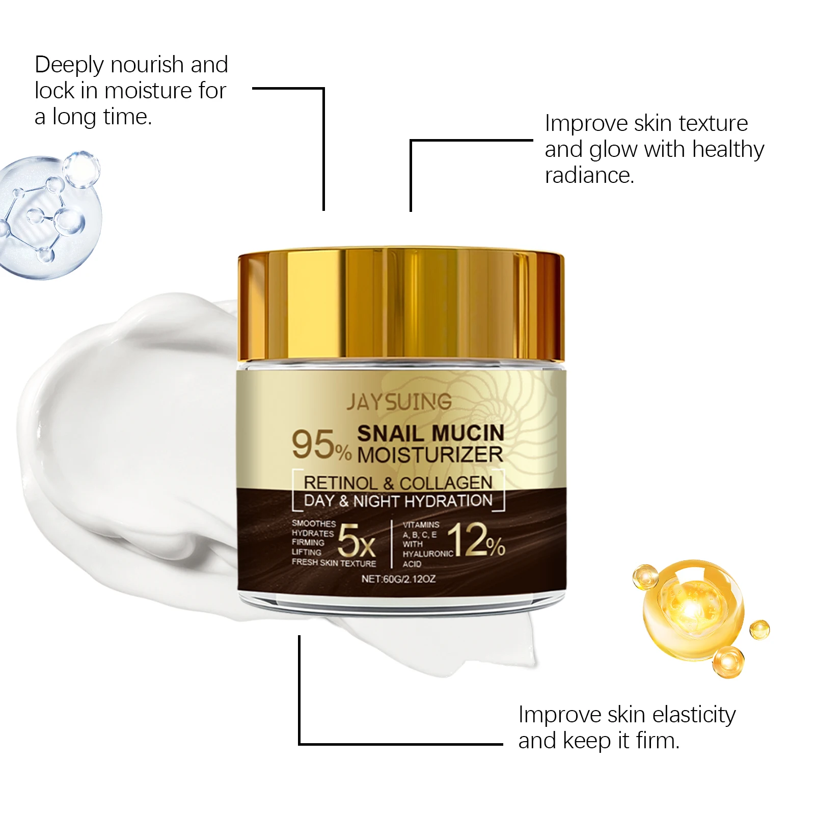 95% Snail Mucin Moisturizer Collagen Rejuvenating Anti Aging Wrinkles Firm Lift Brighten Retinol Hyaluronic Acid Day Night Cream