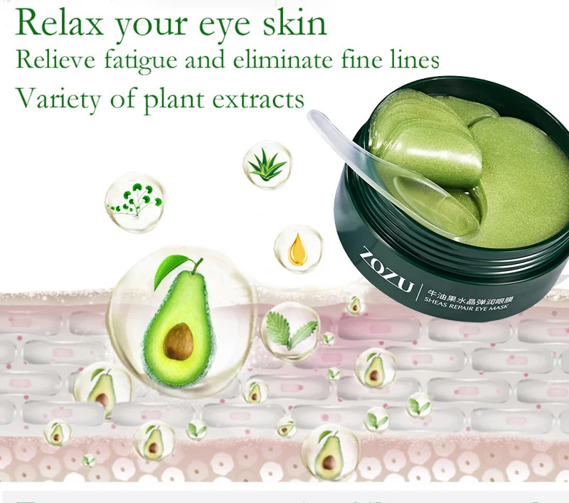 60Pcs Avocado Collagen Mask Natural Moisturizing Gel Eye Patches Smooth Repairing Eye Skin Care Korea Hydration Eye Masks