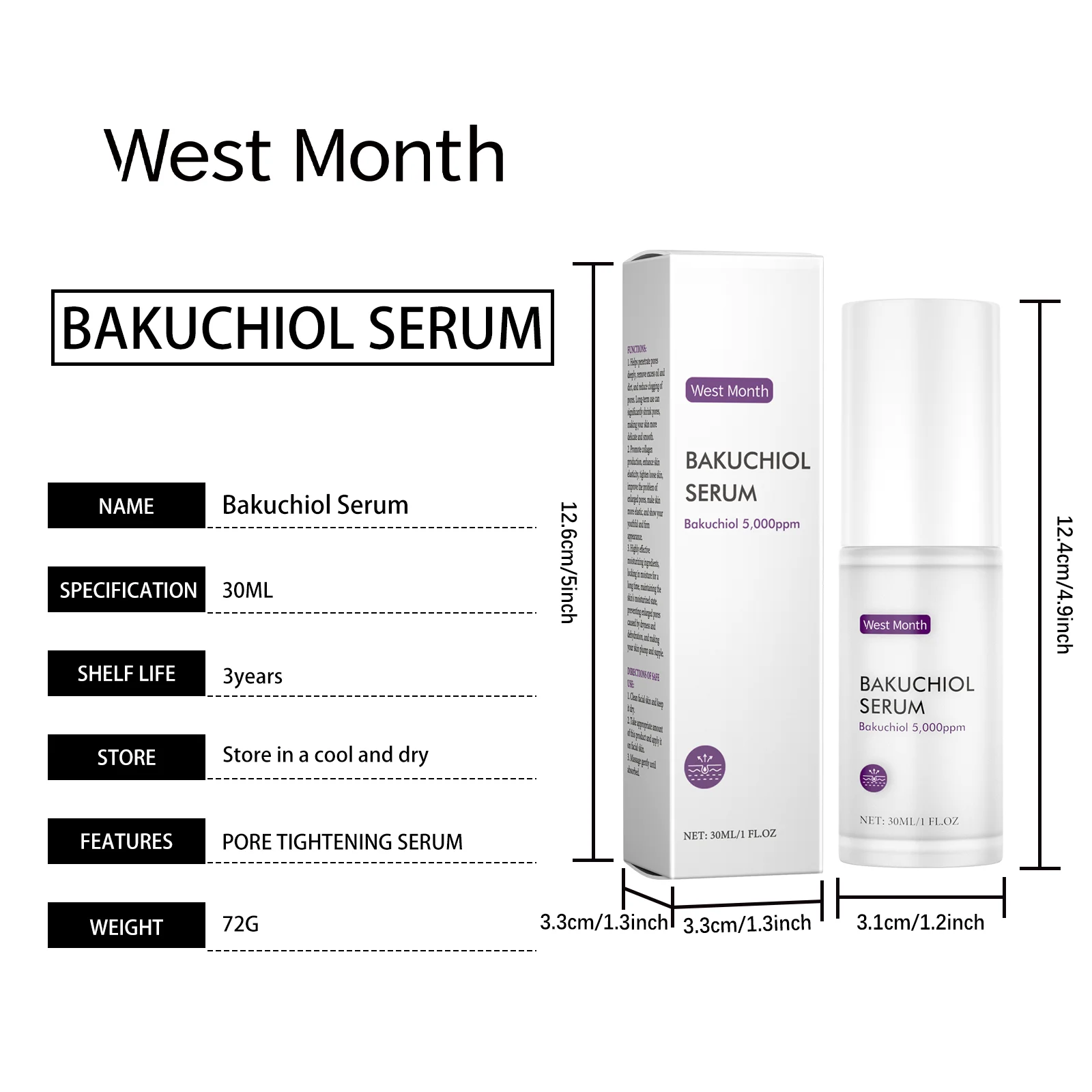West Month Bakuchiol Serum Pore Remover Anti Sagging Smooth Skin Firming Deep Hydration Refreshing Hyaluronic Acid Face Serum