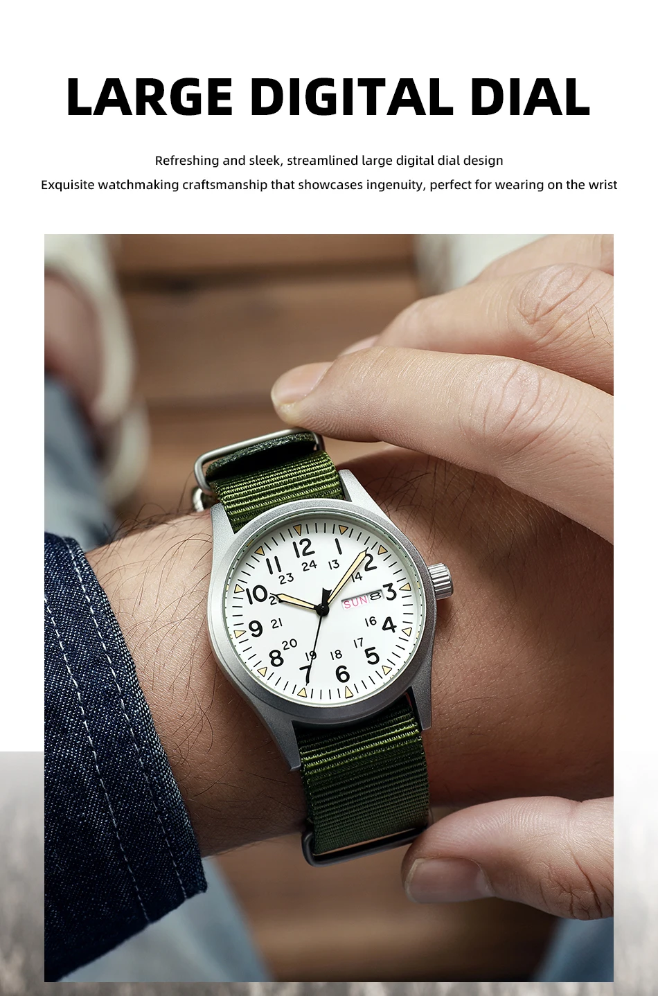 TPW 2026 Luminous 38mm Women's Field Watch Easy Read Fabric Strap 24hr Display Date Day Function Quartz Movement