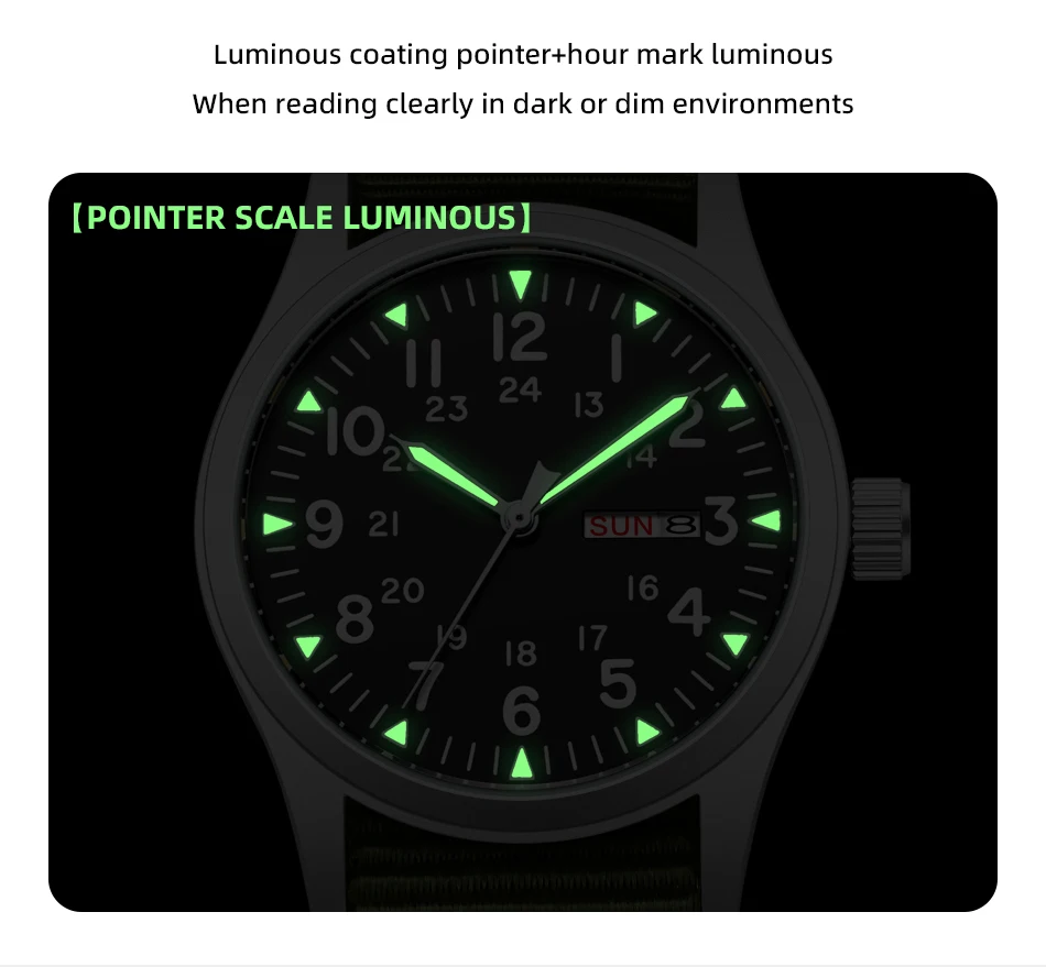 TPW 2026 Luminous 38mm Women's Field Watch Easy Read Fabric Strap 24hr Display Date Day Function Quartz Movement