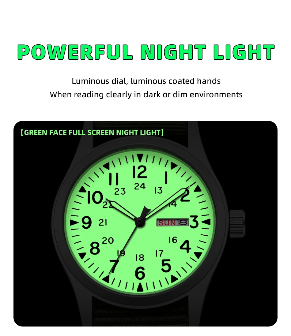 TPW 2026 Luminous 38mm Women's Field Watch Easy Read Fabric Strap 24hr Display Date Day Function Quartz Movement