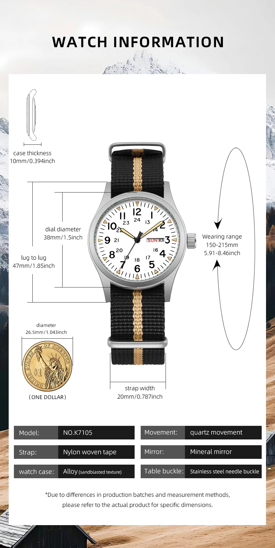 TPW 2026 Luminous 38mm Women's Field Watch Easy Read Fabric Strap 24hr Display Date Day Function Quartz Movement