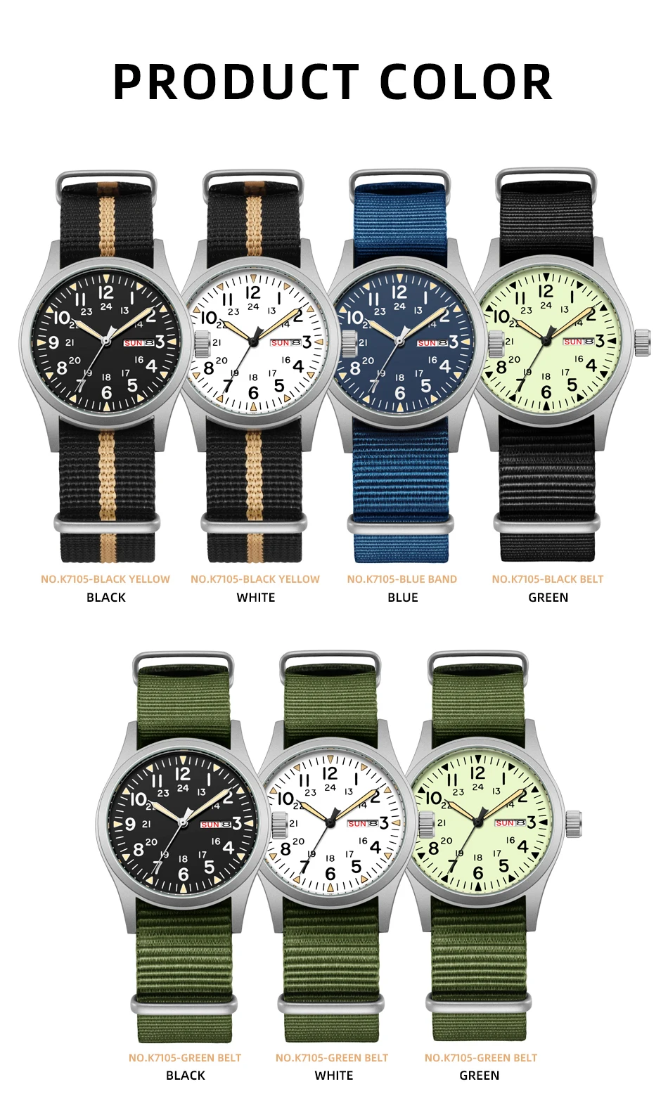 TPW 2026 Luminous 38mm Women's Field Watch Easy Read Fabric Strap 24hr Display Date Day Function Quartz Movement